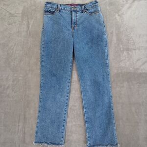Gloria Vanderbilt Amanda Jeans Mom High Rise Raw Hem Straight Sz 8 Stretch